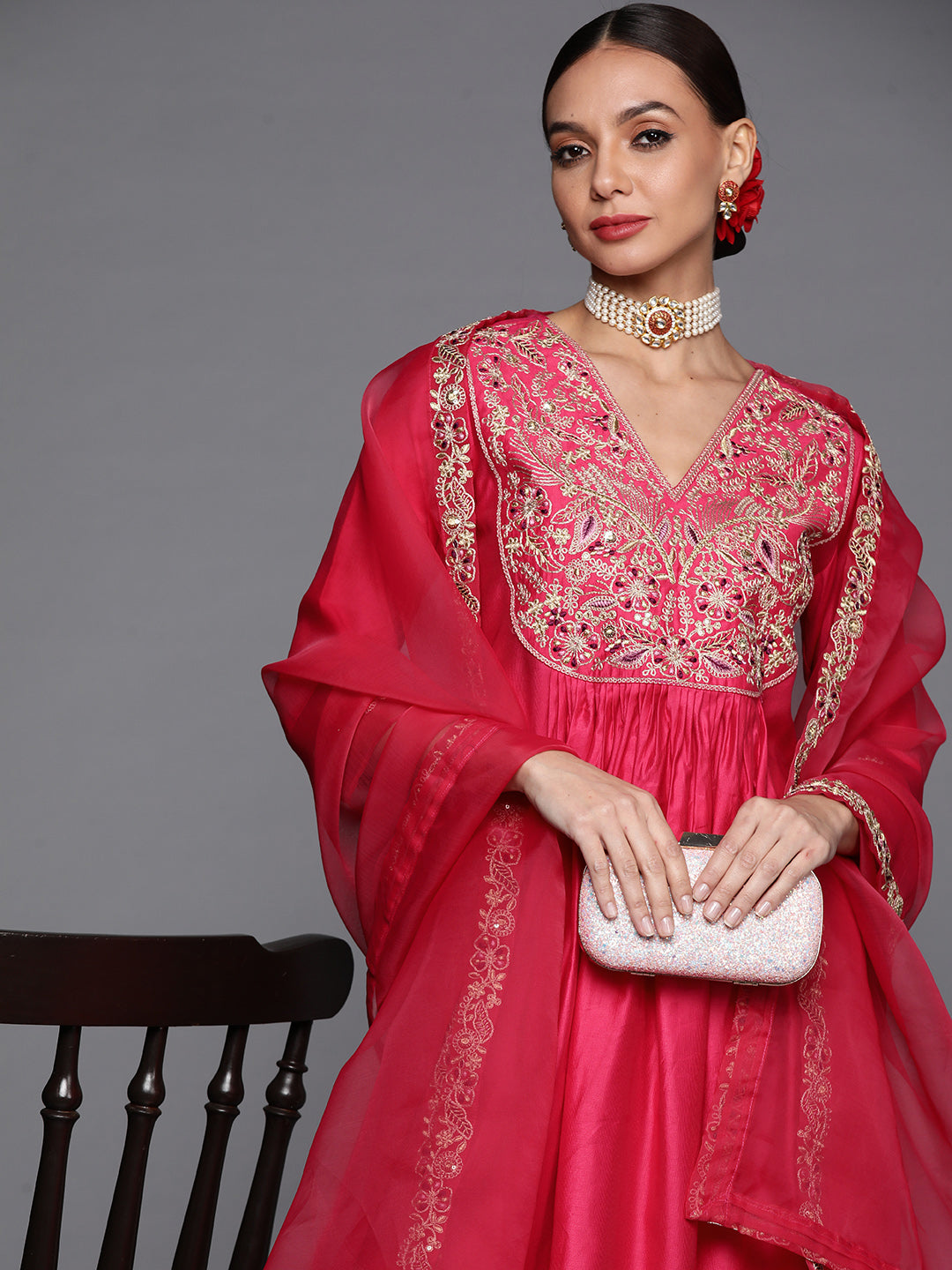 Women's Pink Silk Blend Kurta Set - Taantav