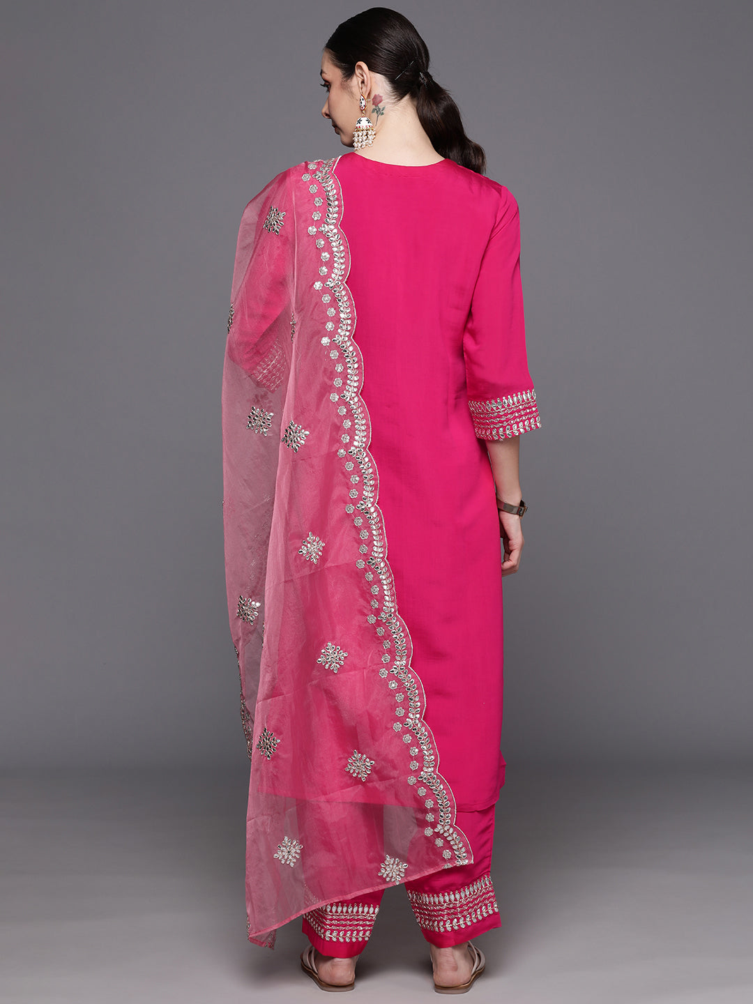 Women's Pink Poly Silk Kurta Set - Taantav