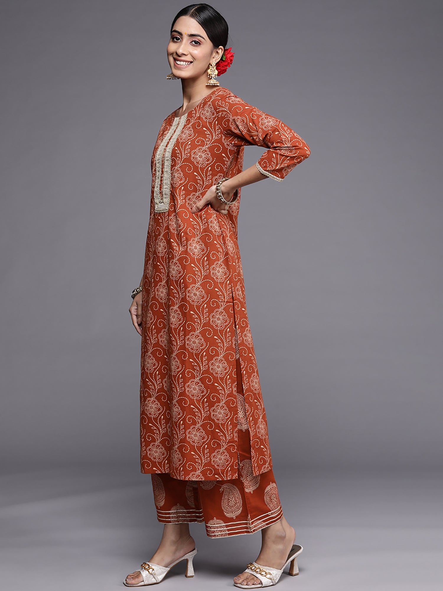 Women's Rust Liva Kurta Set - Taantav