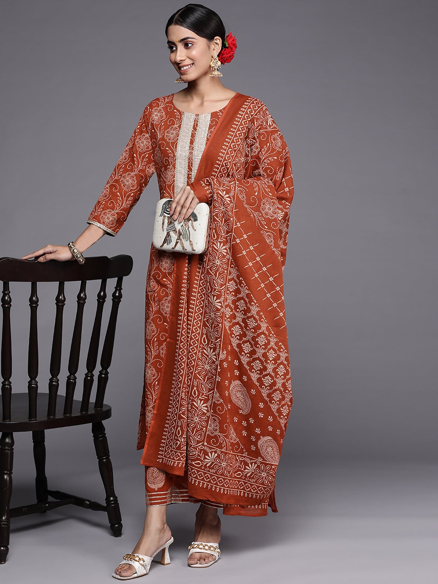 Women's Rust Liva Kurta Set - Taantav