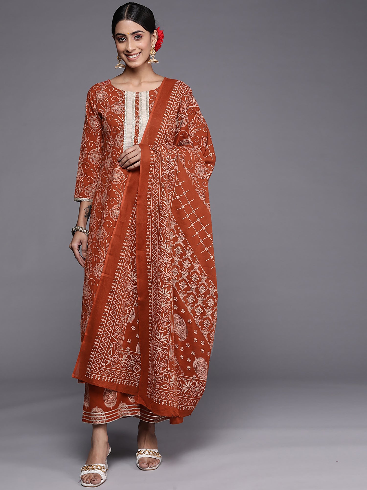 Women's Rust Liva Kurta Set - Taantav