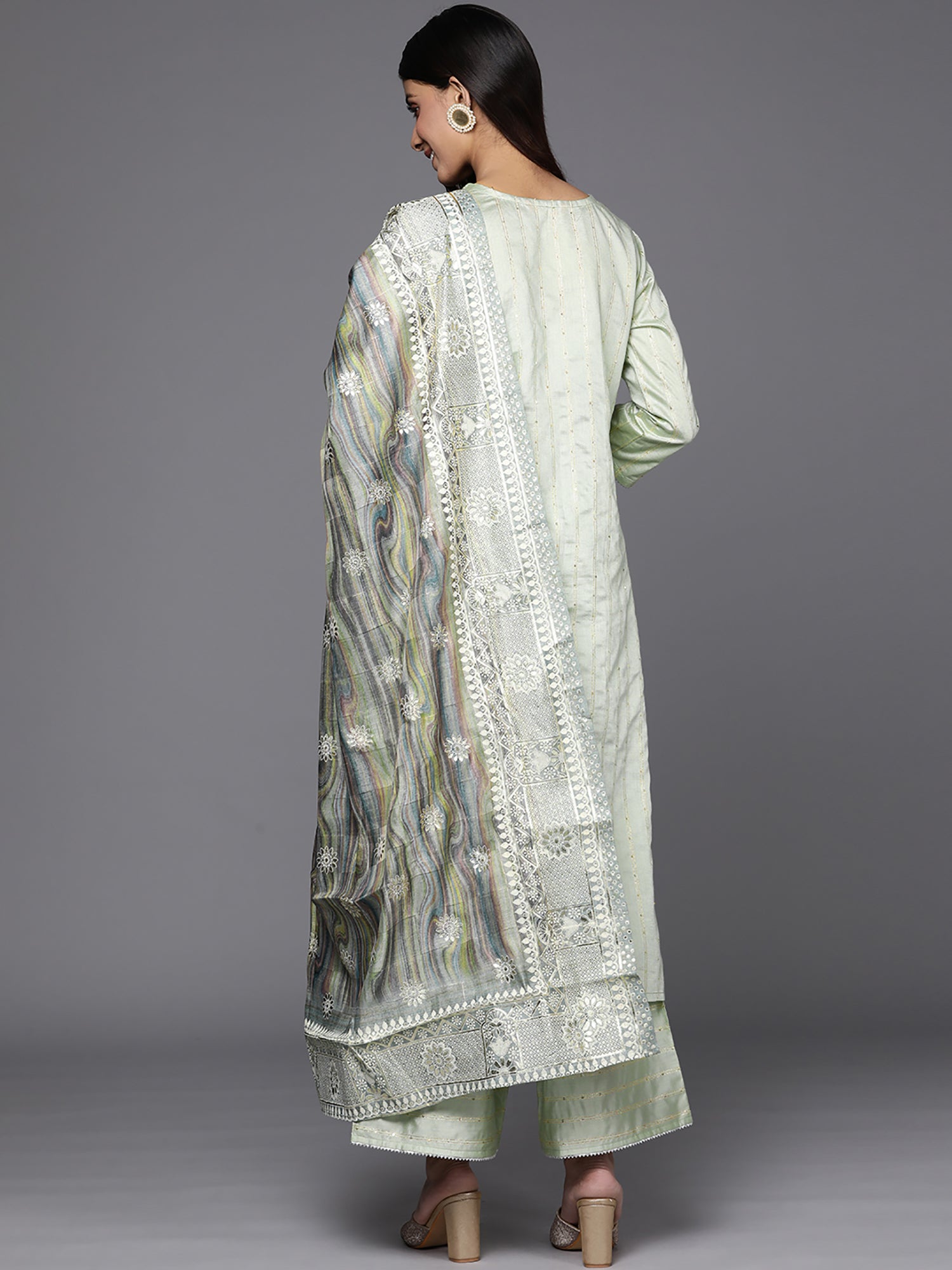 Women's Sea Green Silk Blend Kurta Set - Taantav