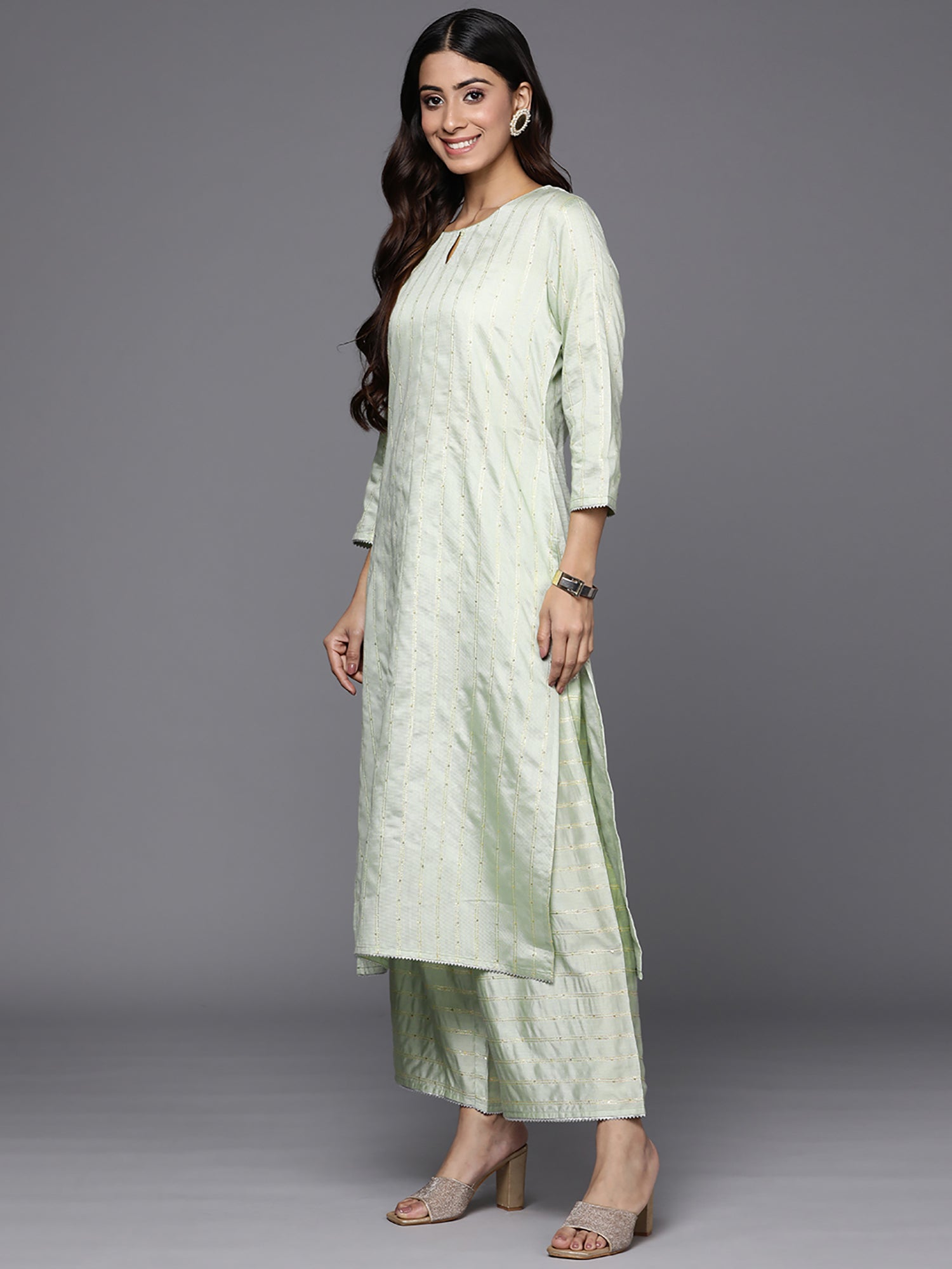 Women's Sea Green Silk Blend Kurta Set - Taantav