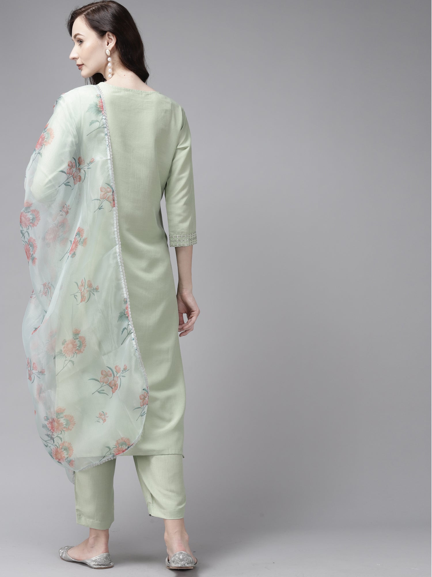 Women's Sea Green Silk Blend Kurta Set - Taantav