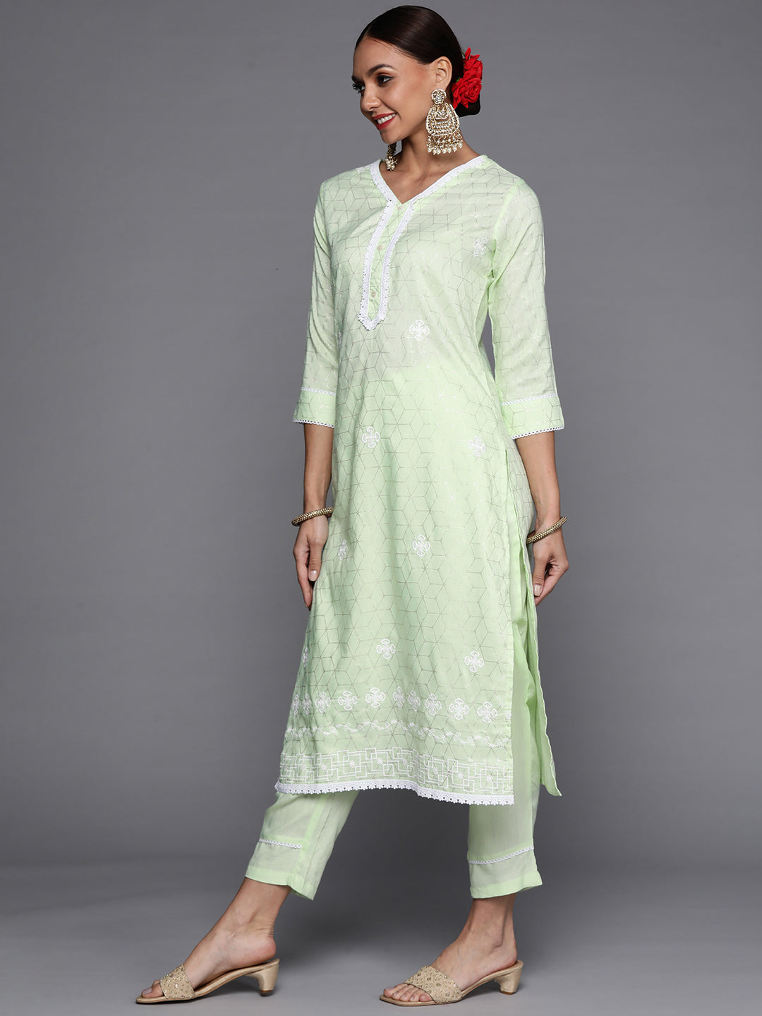 Women's Green Silk Blend Kurta Set - Taantav