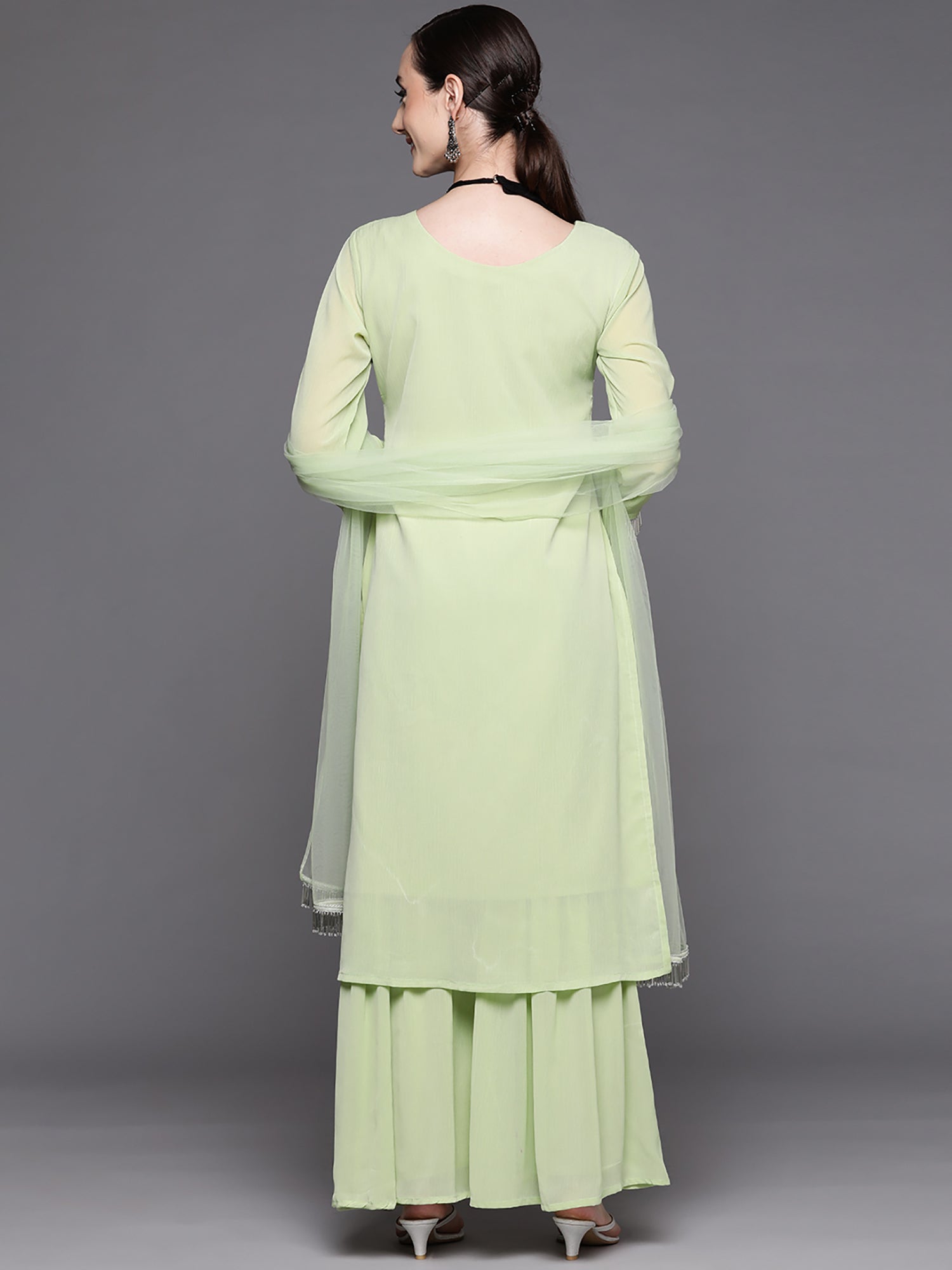 Women's Sea Green Poly Georgette Kurta Set - Taantav