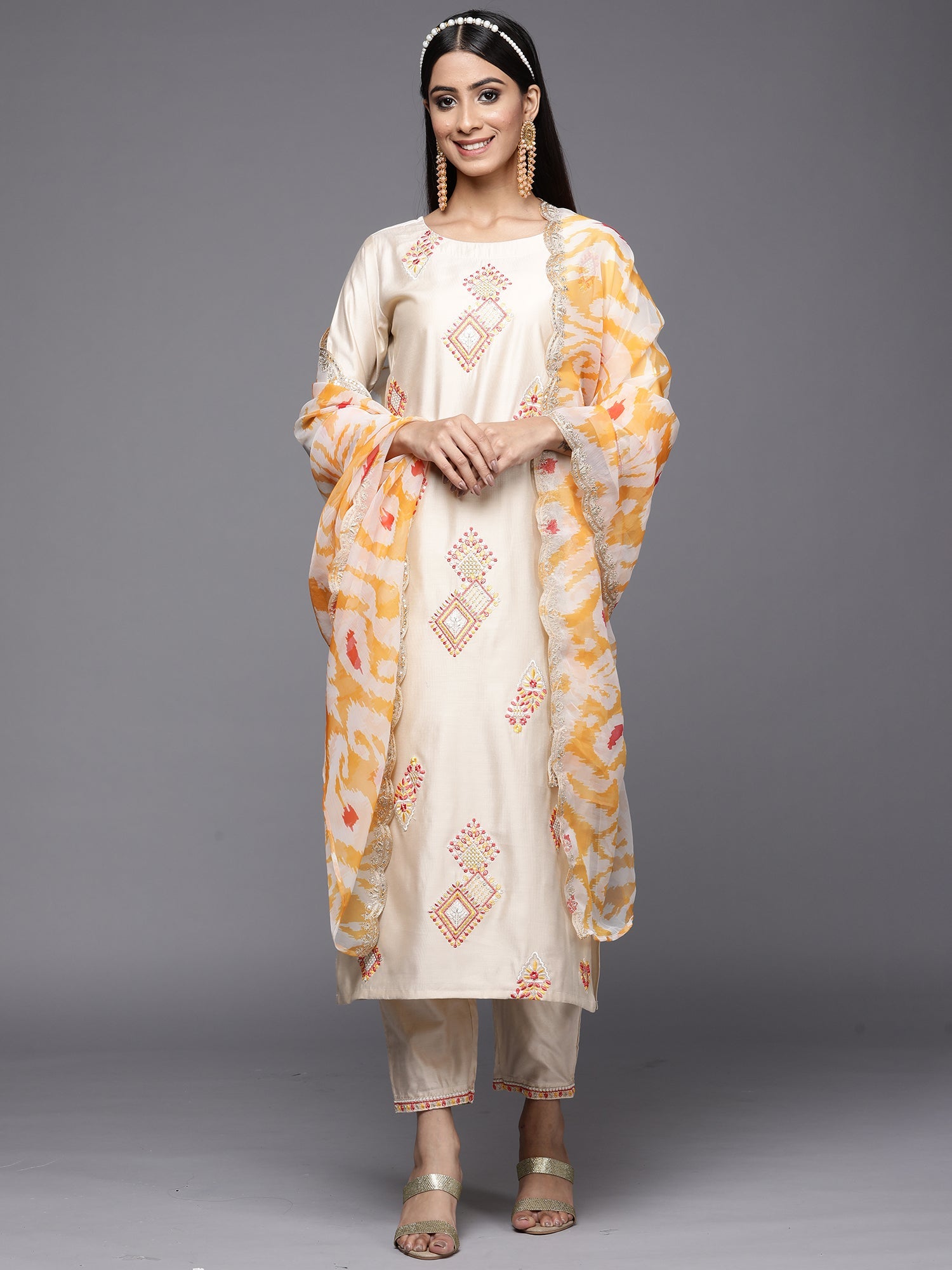 Women's Off White Liva Kurta Set - Taantav