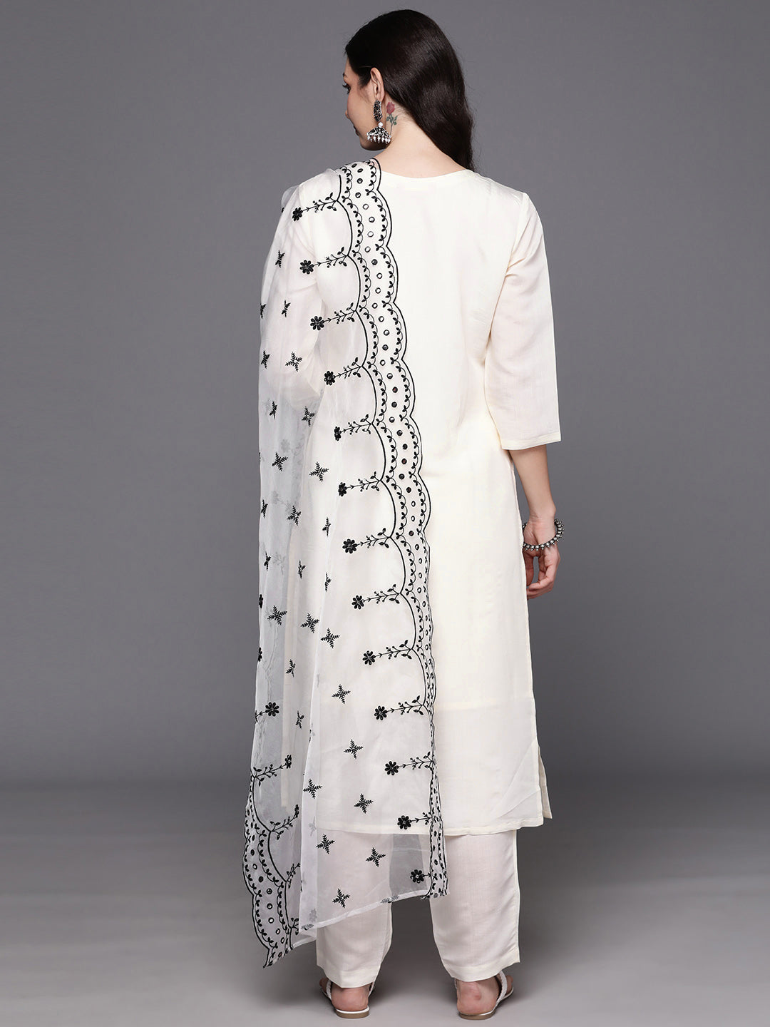 Women's White Poly Silk Kurta Set - Taantav