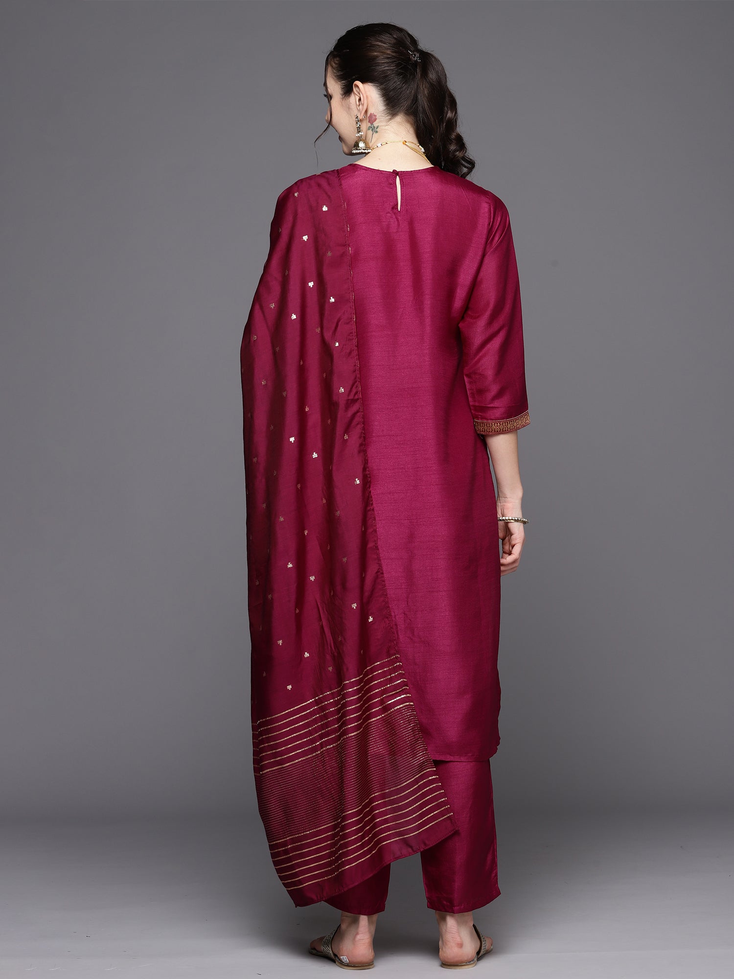 Women's Burgundy Polyester Kurta Set - Taantav