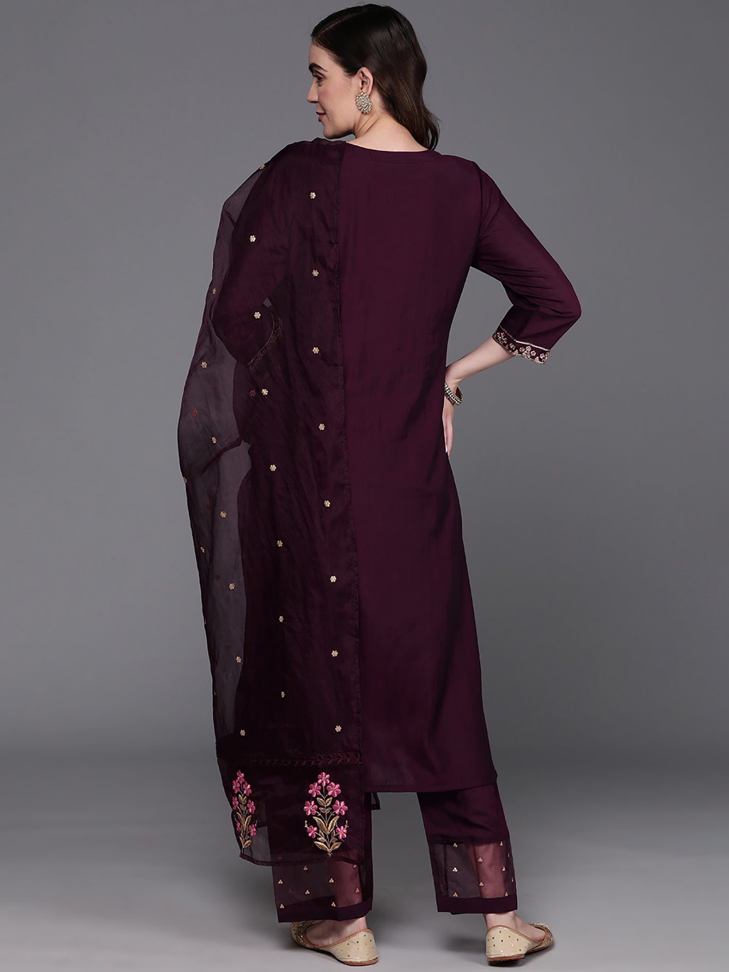 Women's Burgundy Poly Silk Kurta Set - Taantav