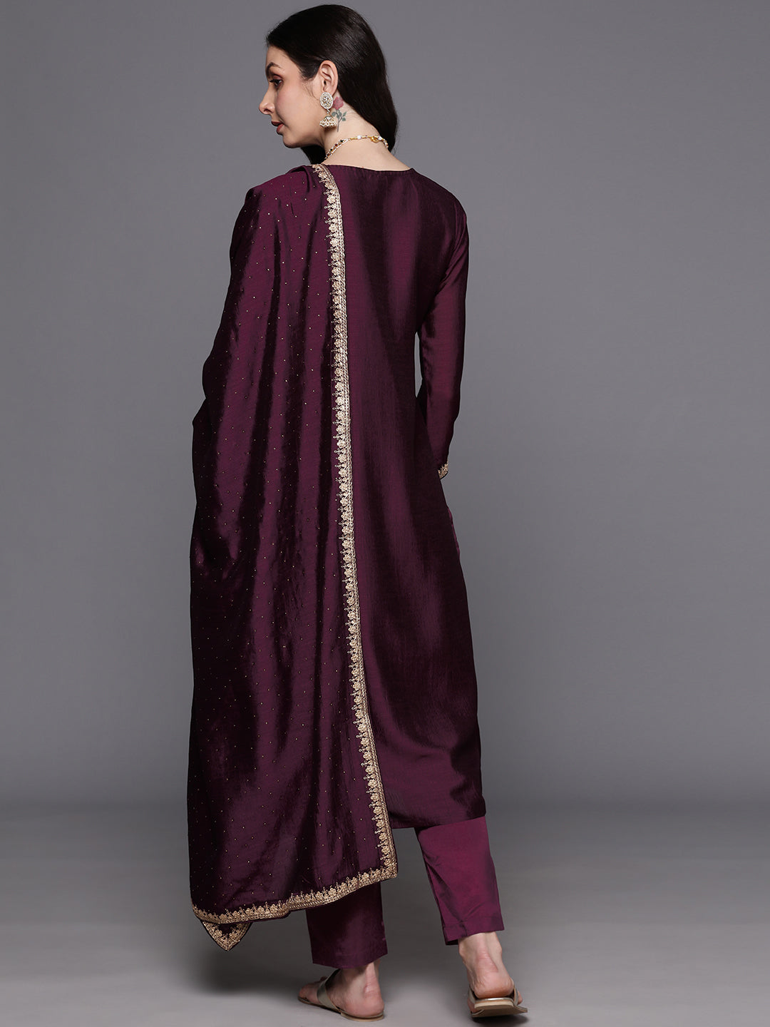 Women's Burgundy Polyester Kurta Set - Taantav