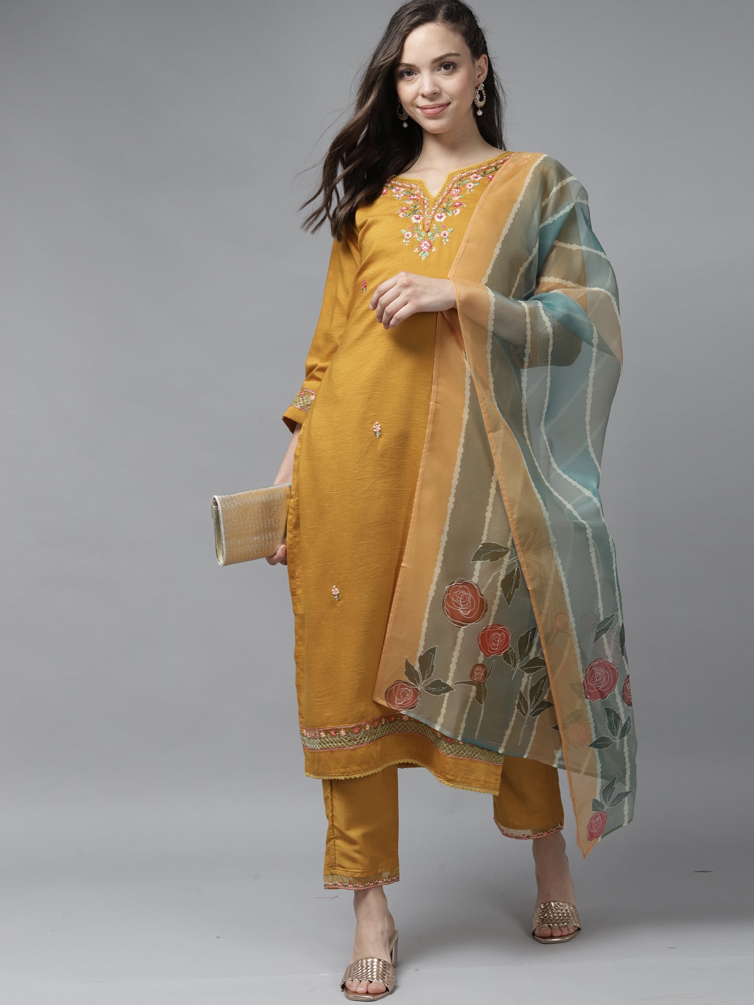 Women's Yellow Silk Blend Kurta Set - Taantav