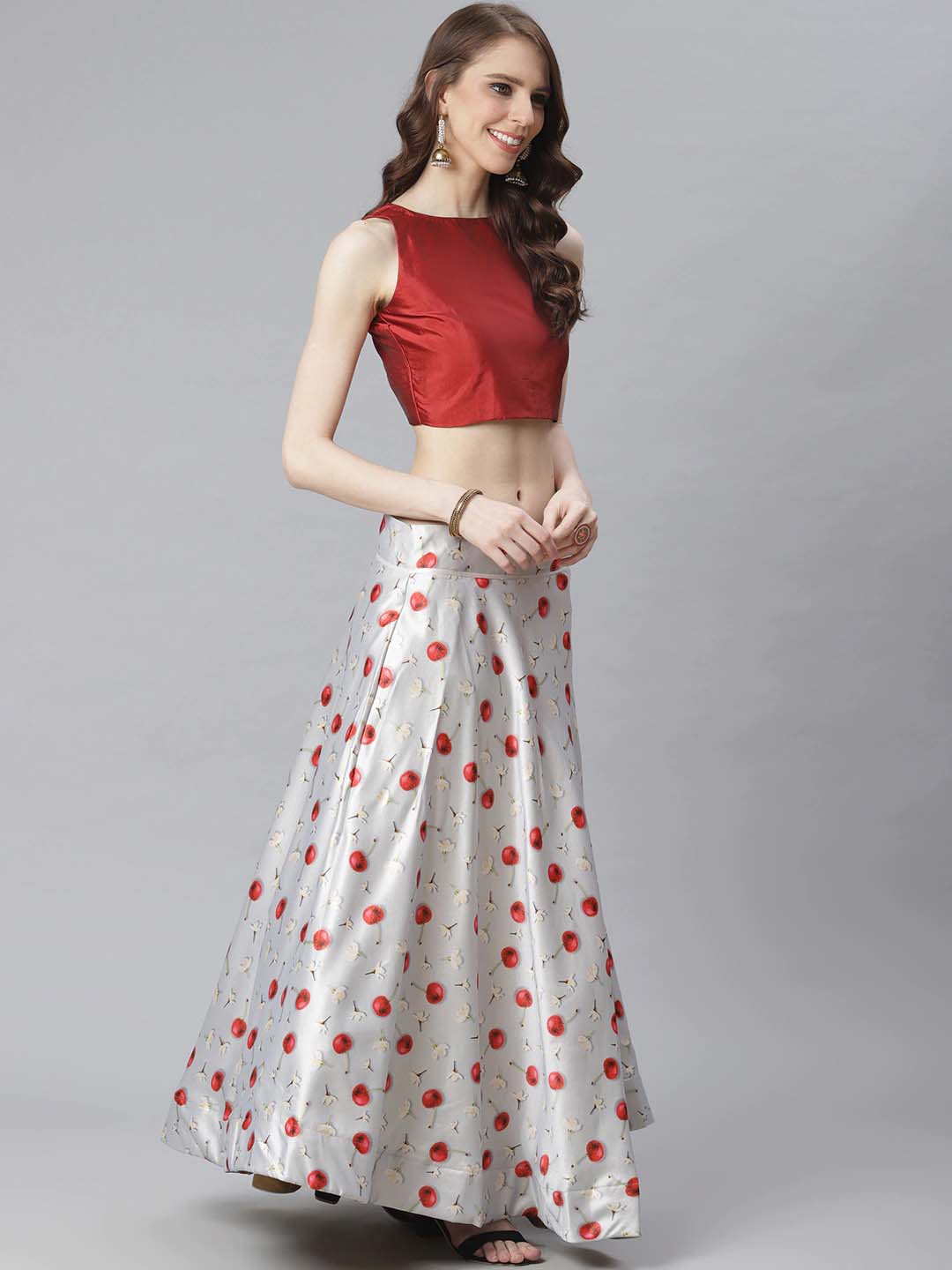 Women's Digital Print Shiney Satin Semistitched Lehenga Choli With Unstitched Blouse And Thred Work Dupatta