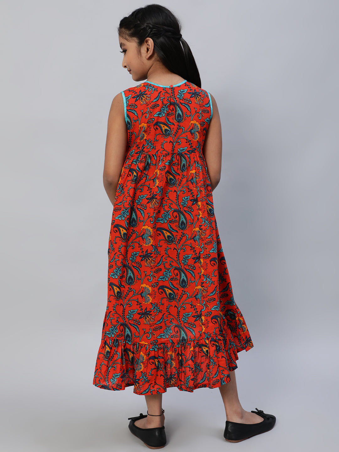 Girl's Red Floral Print A-Line Dress