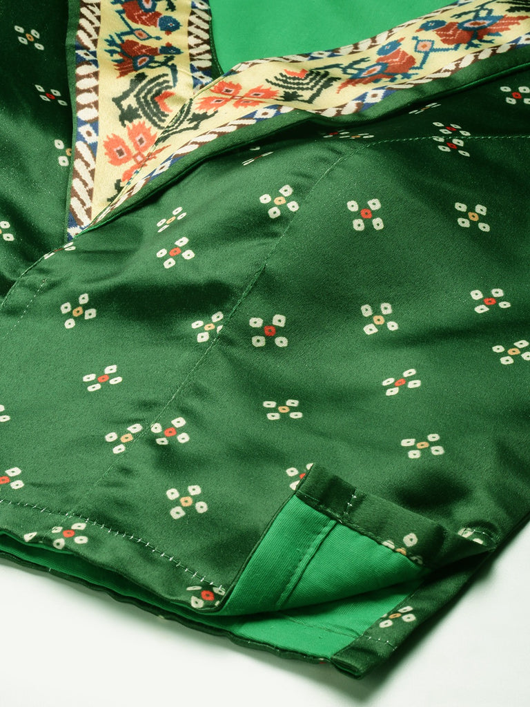 Women's Bandhni Patola Type Digital Print Shiney Satin Croptop Lehenga Choli With Unstitched Blouse