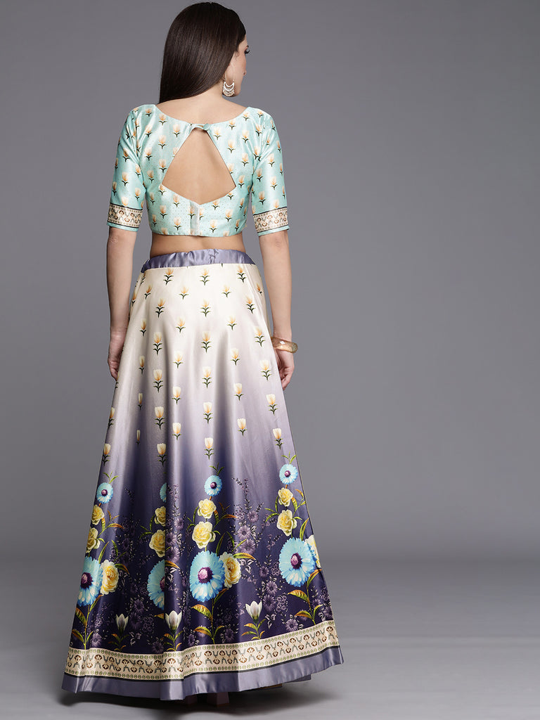 Women's Ethnic Motifs Digital Print Shiney Satin Croptop Lehenga Choli With Unstitched Blouse