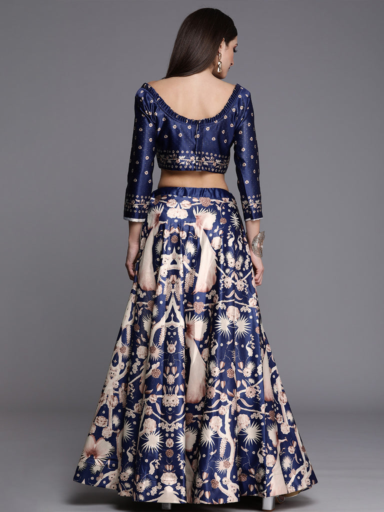 Women's Ethnic Motifs Digital Print Shiney Satin Croptop Lehenga Choli With Unstitched Blouse