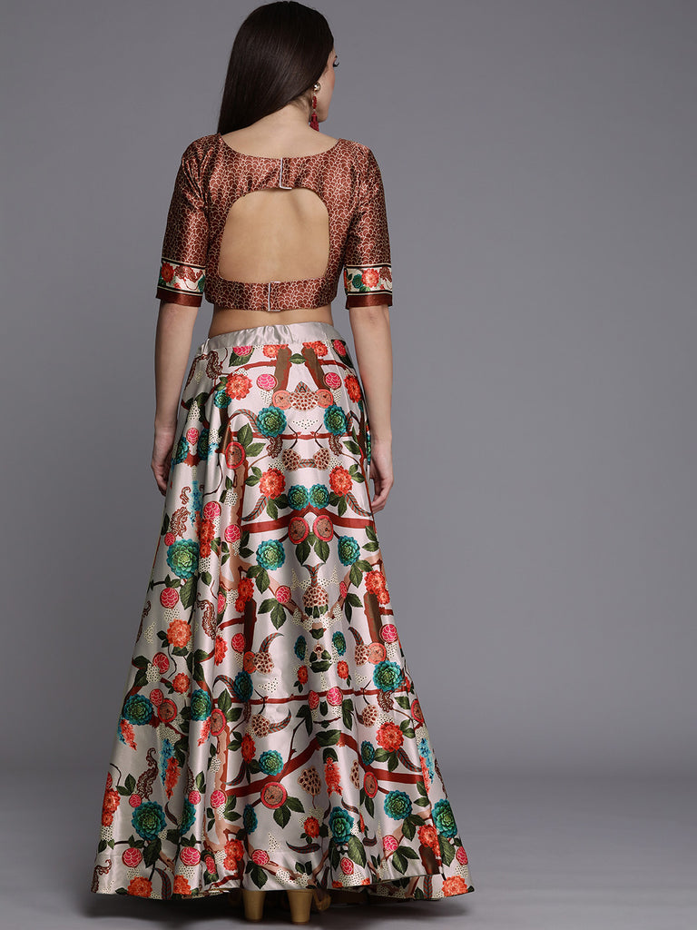 Women's Ethnic Motifs Digital Print Shiney Satin Croptop Lehenga Choli With Unstitched Blouse