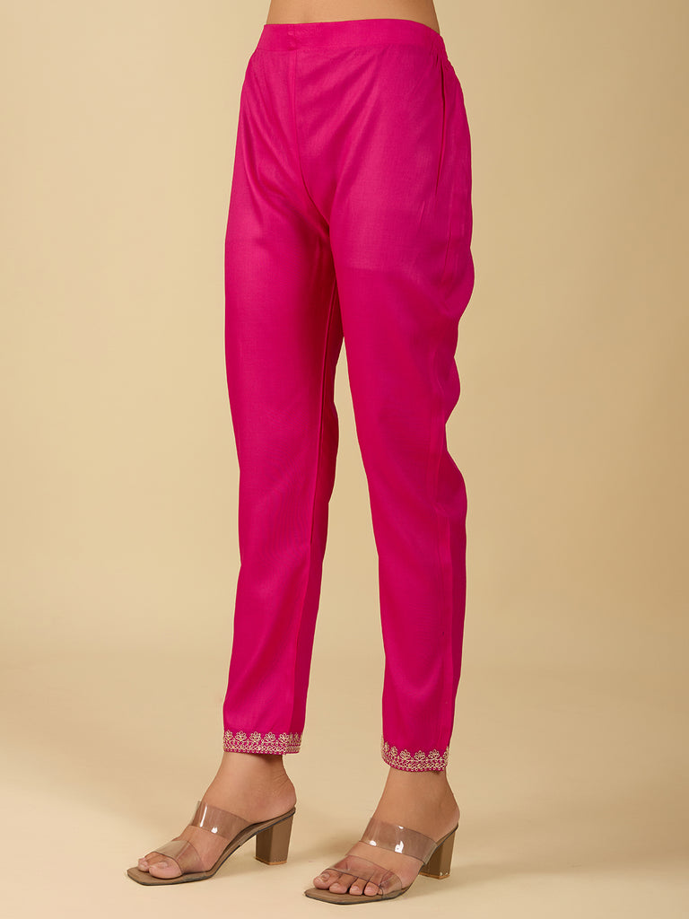 Women's Pink And Orange CHINON Embroidery Worked V Shape Kurta Sets