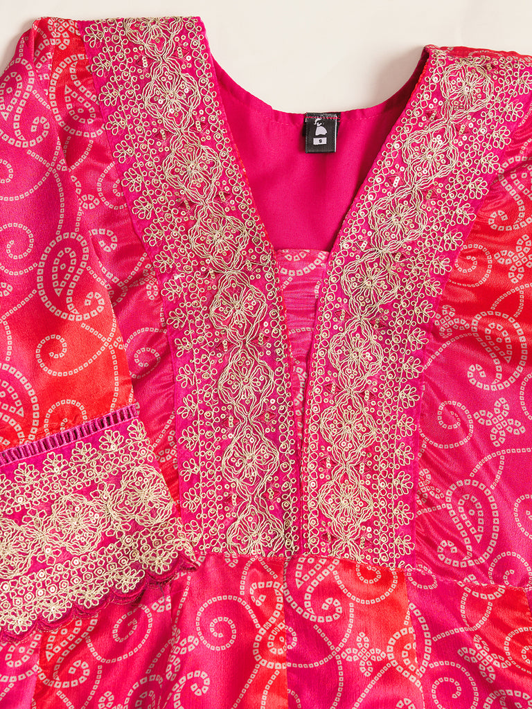 Women's Pink And Orange CHINON Embroidery Worked V Shape Kurta Sets