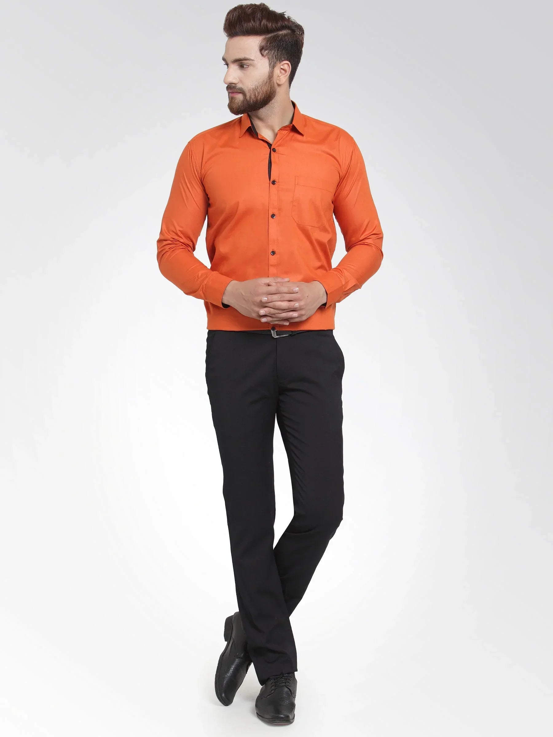 Men's Dark Orange Formal Shirt with black detailing - Taantav