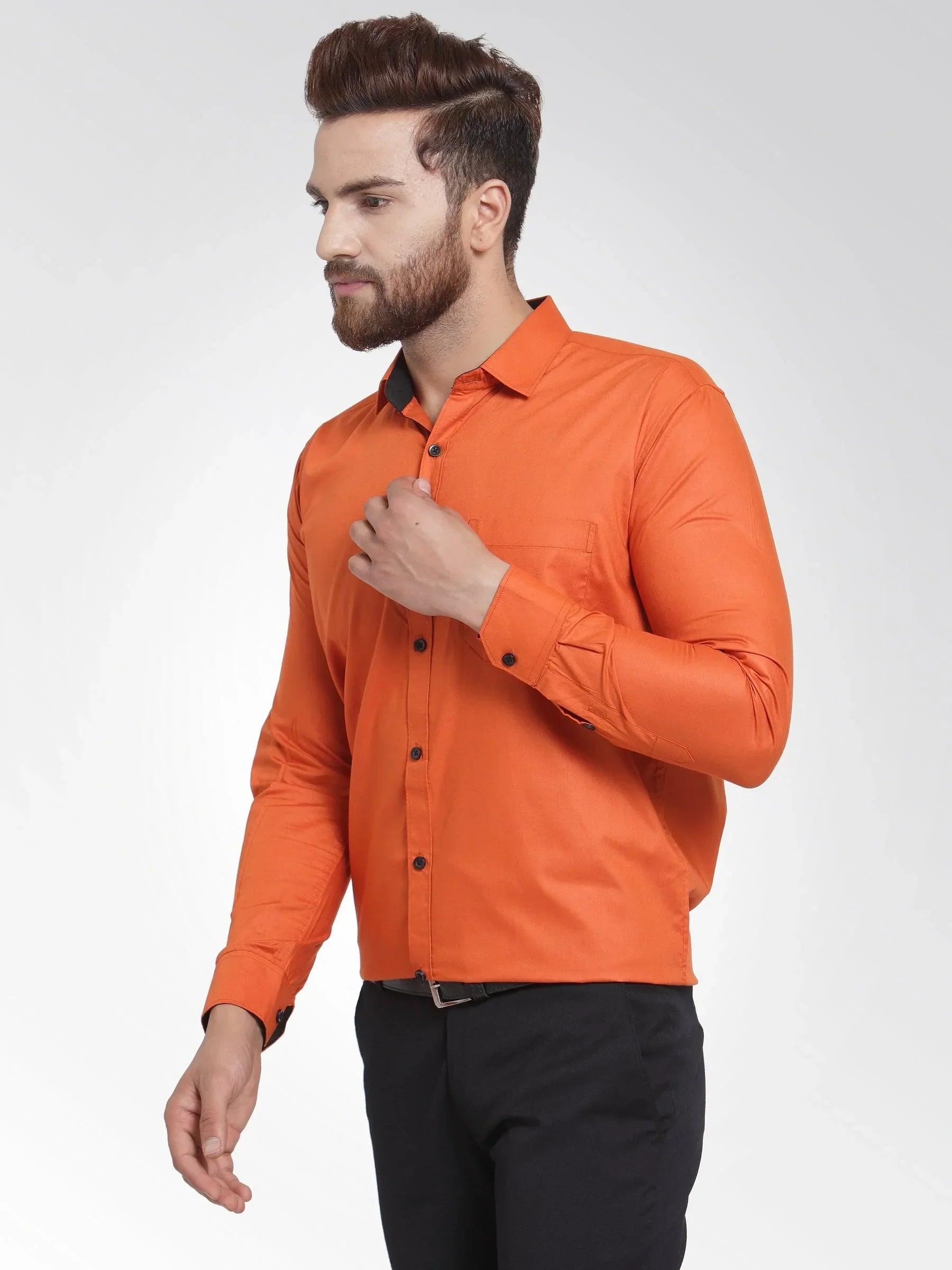 Men's Dark Orange Formal Shirt with black detailing - Taantav