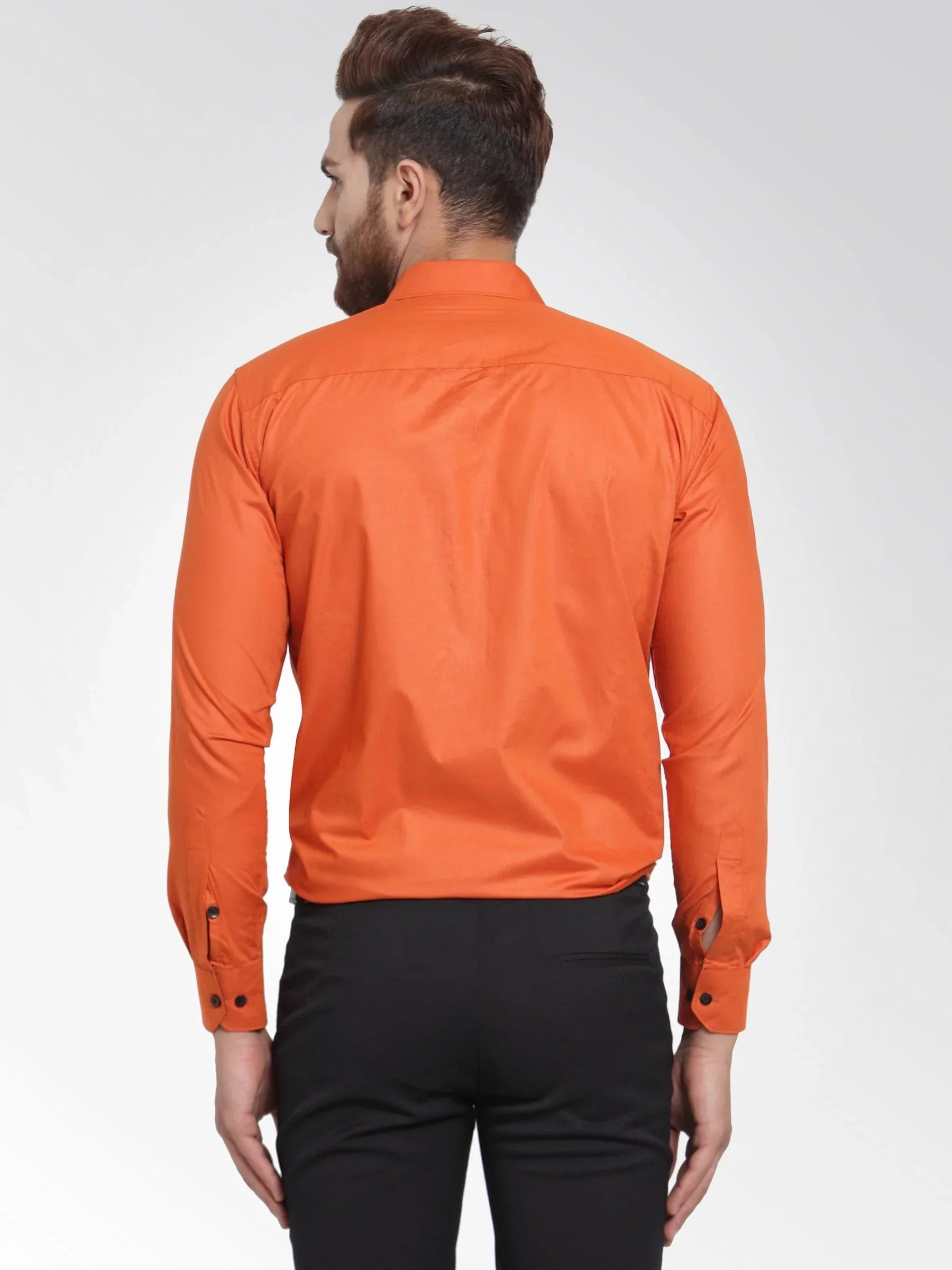 Men's Dark Orange Formal Shirt with black detailing - Taantav