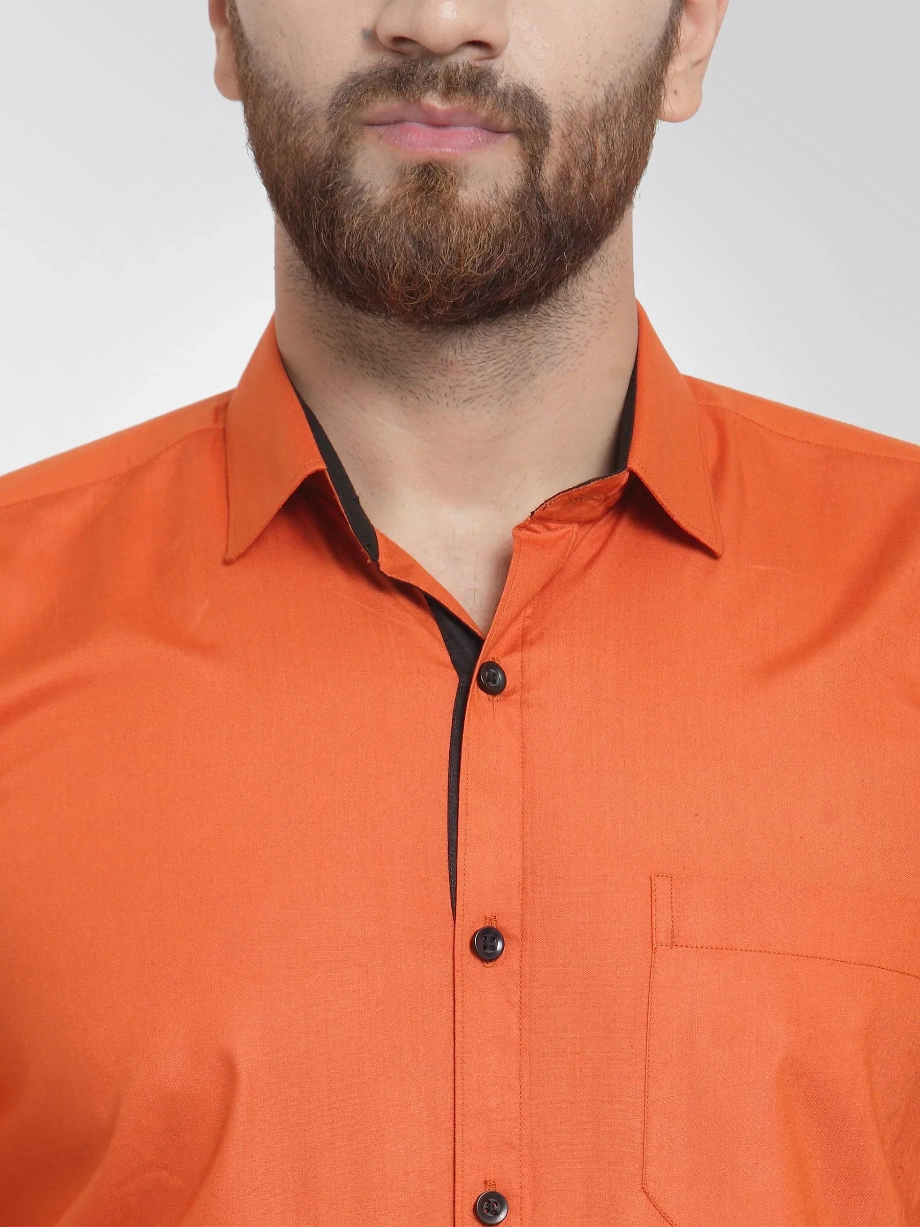 Men's Dark Orange Formal Shirt with black detailing - Taantav