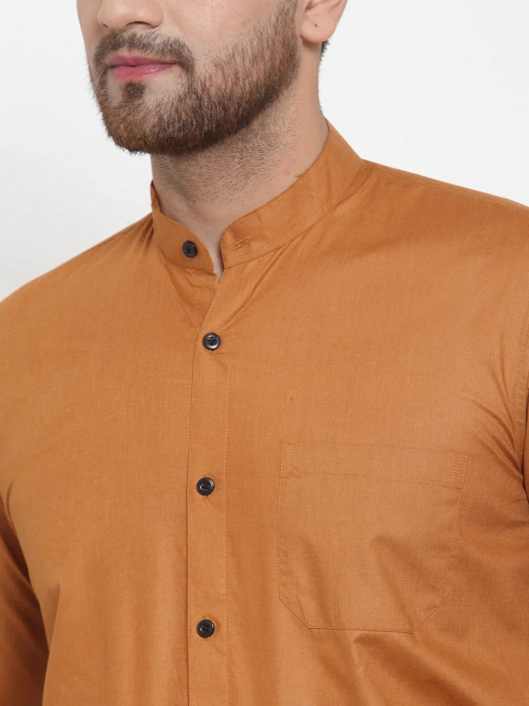 Men's Rust Cotton Solid Mandarin Collar Formal Shirts - Taantav