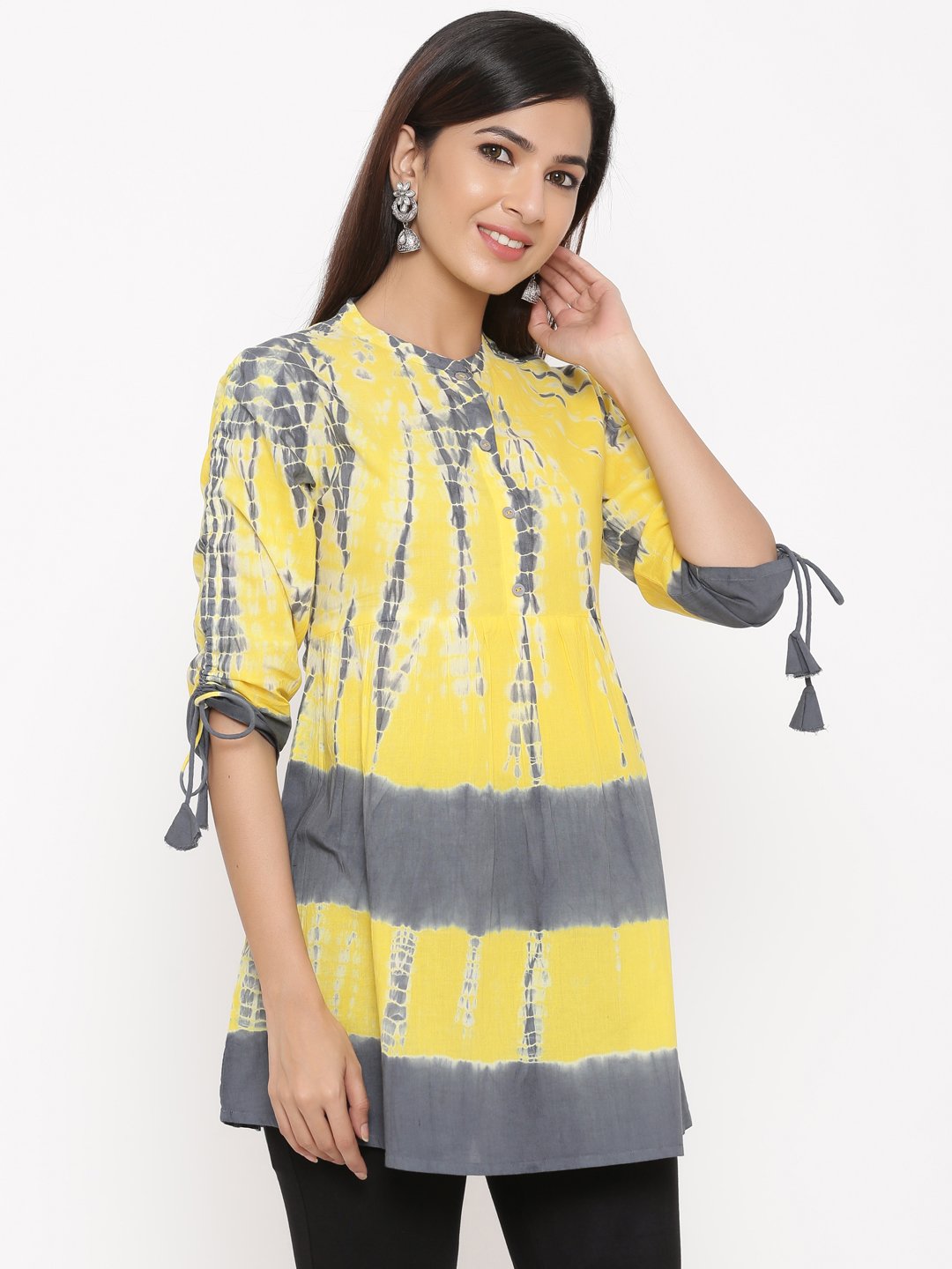 Women's Yellow Tie Dye Cambric Tunic by Kipek