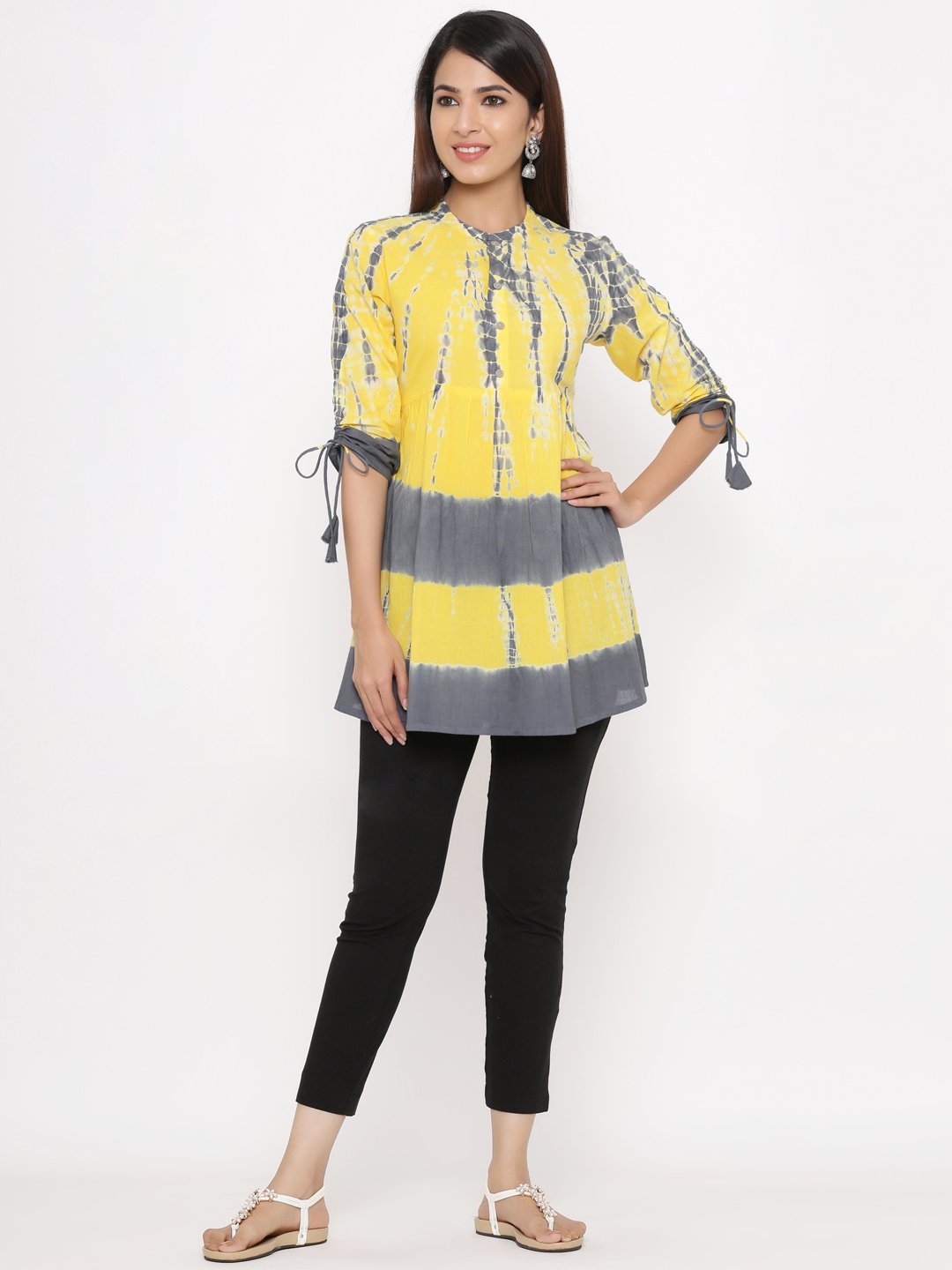 Women's Yellow Tie Dye Cambric Tunic by Kipek