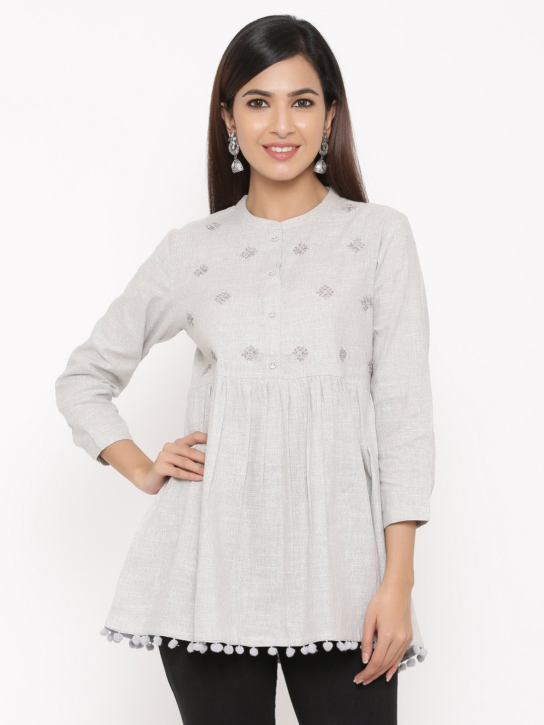 Women's Light Grey Cotton Tunic Top by Kip