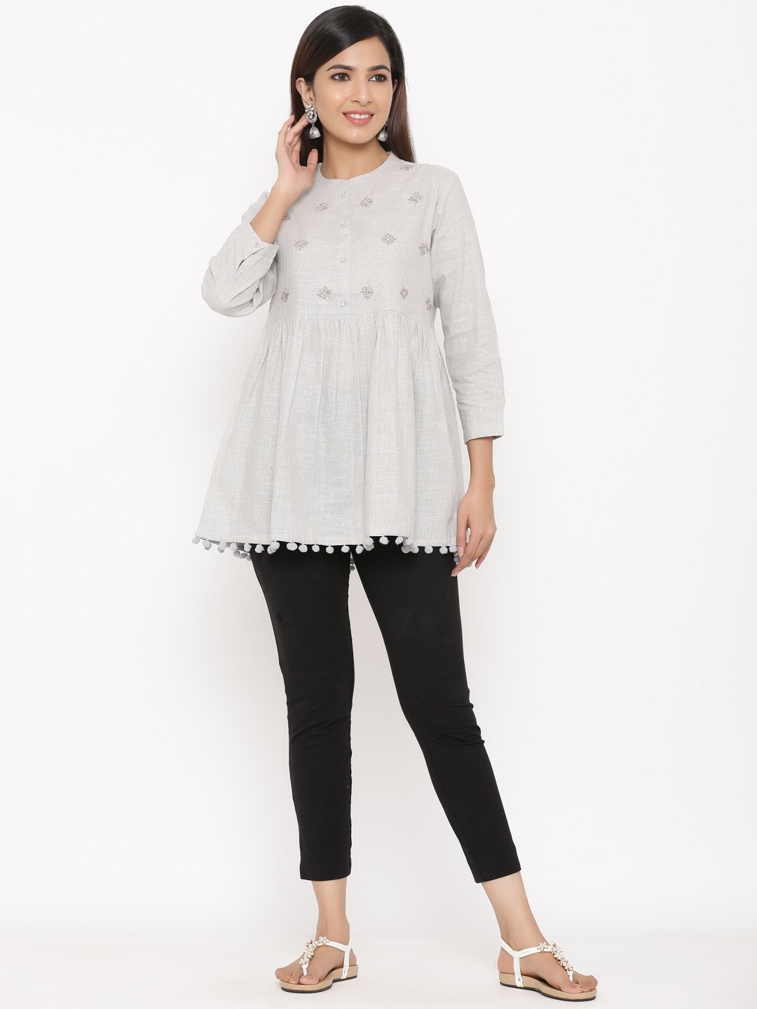 Women's Light Grey Cotton Tunic Top by Kip