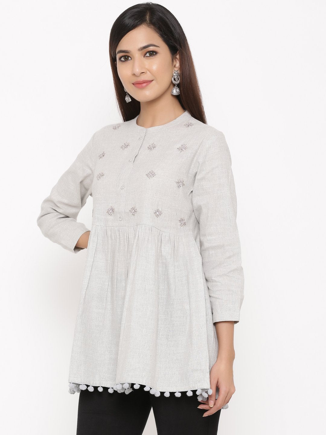 Women's Light Grey Cotton Tunic Top by Kip
