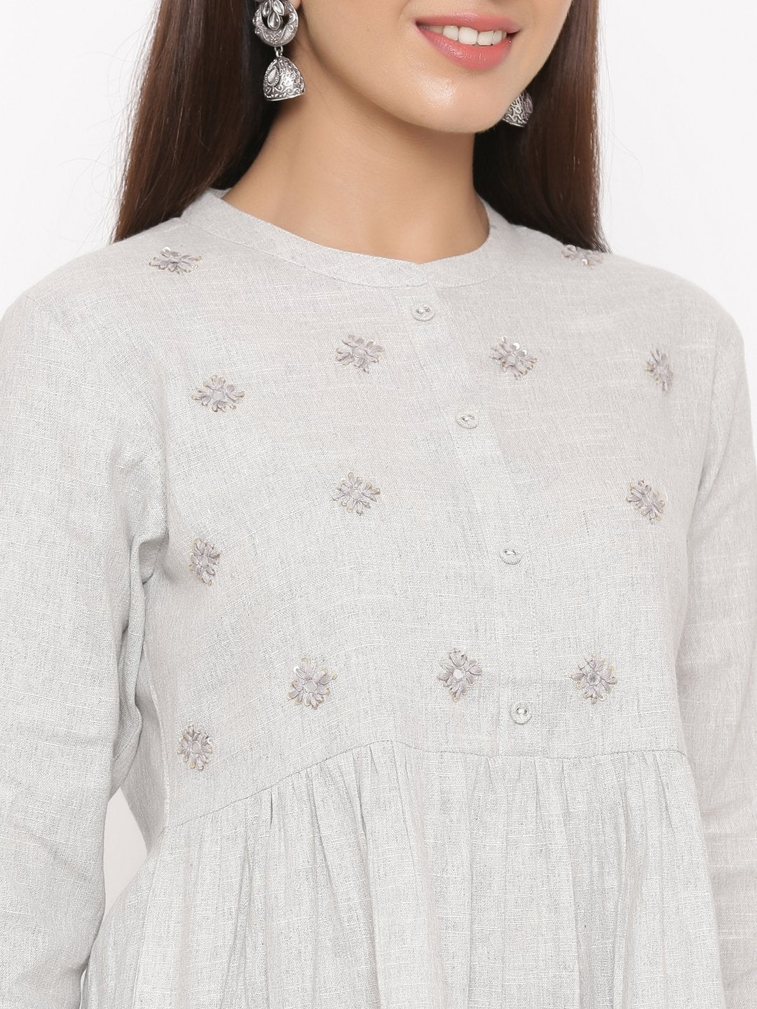 Women's Light Grey Cotton Tunic Top by Kip