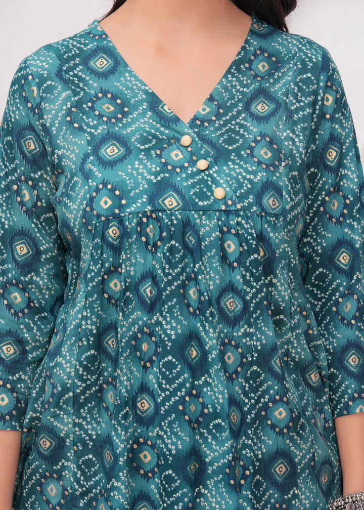 Women's Rama Blue Rayon Floral Tops
