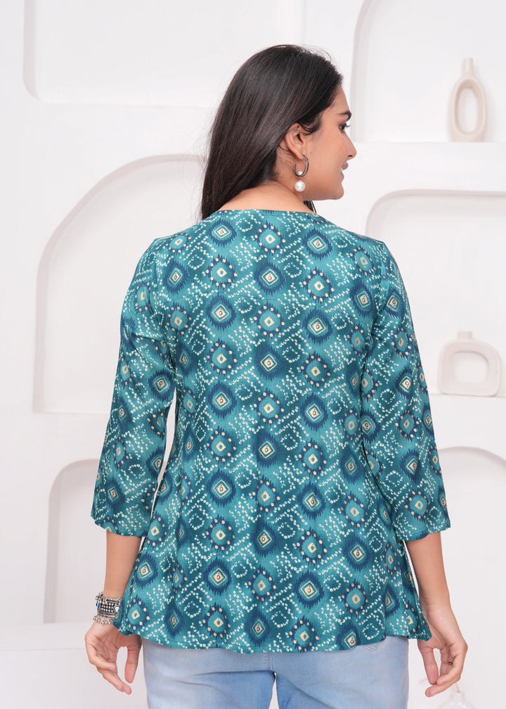 Women's Rama Blue Rayon Floral Tops