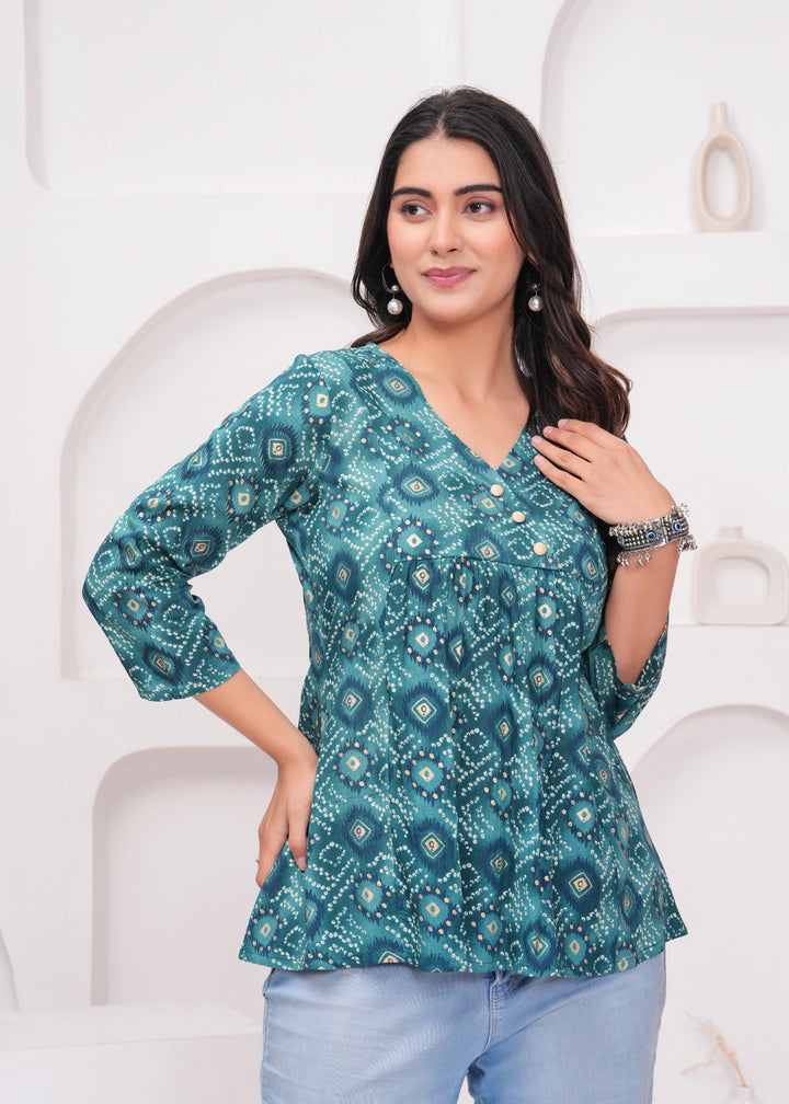 Women's Rama Blue Rayon Floral Tops