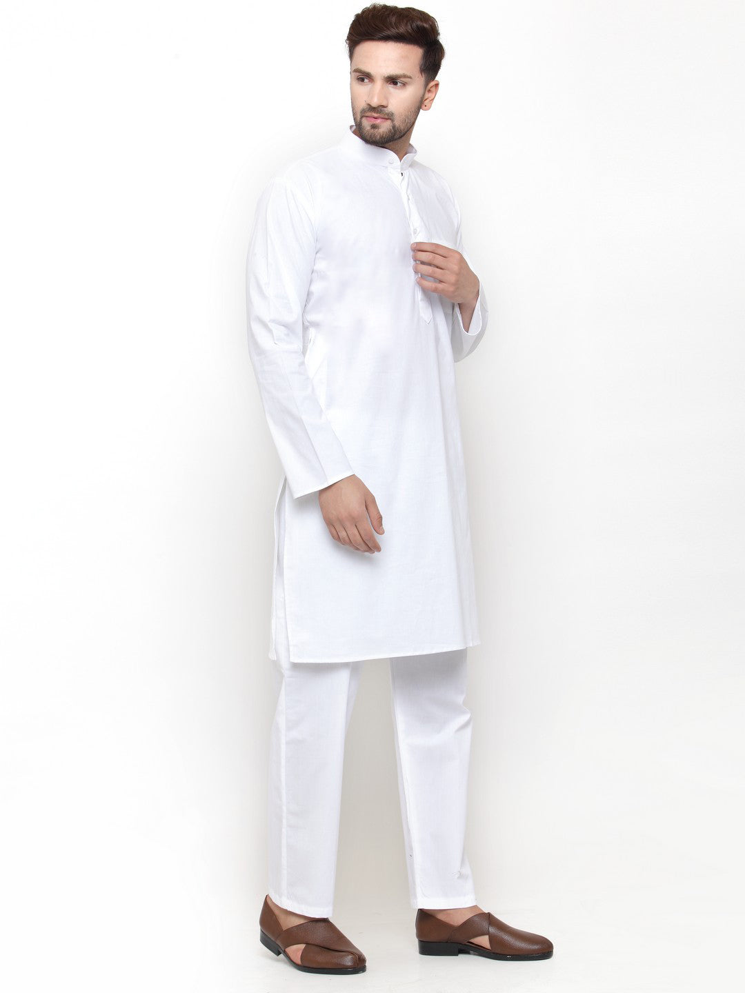 Men's Solid Dobby Kurta Pyjama Set ( Jokp 555 White )
