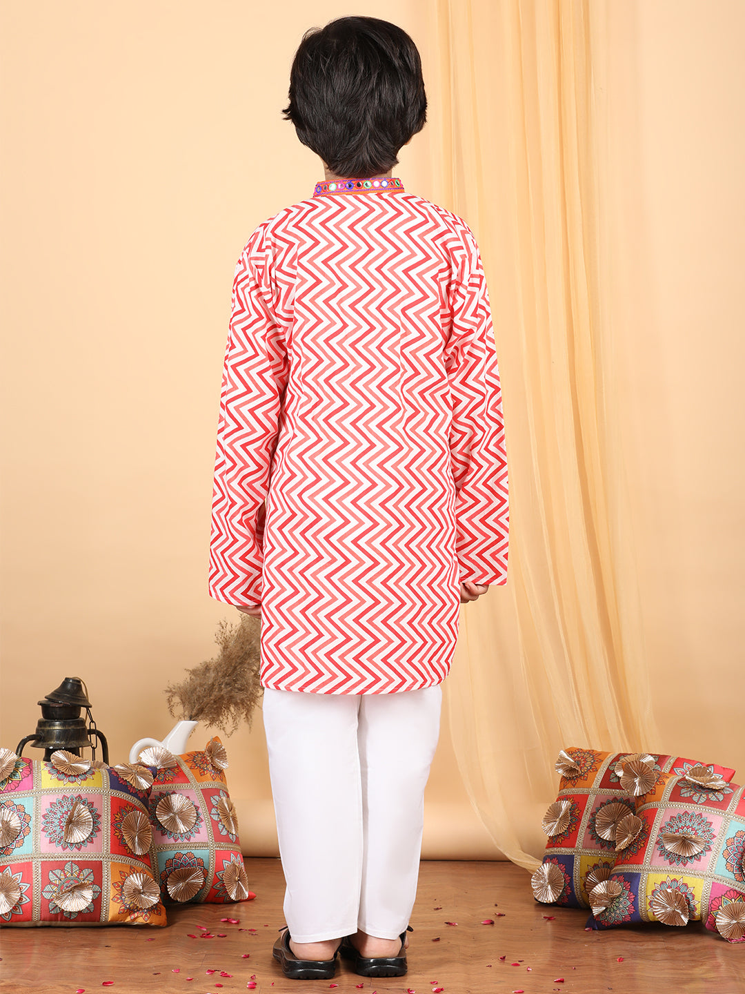 Boy's Red Cotton Stripes Kurta Set - Kidcetra