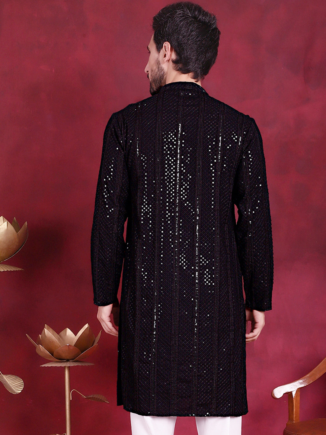 Men's Sequins Chikankari Embroidered Kurtas. - Taantav