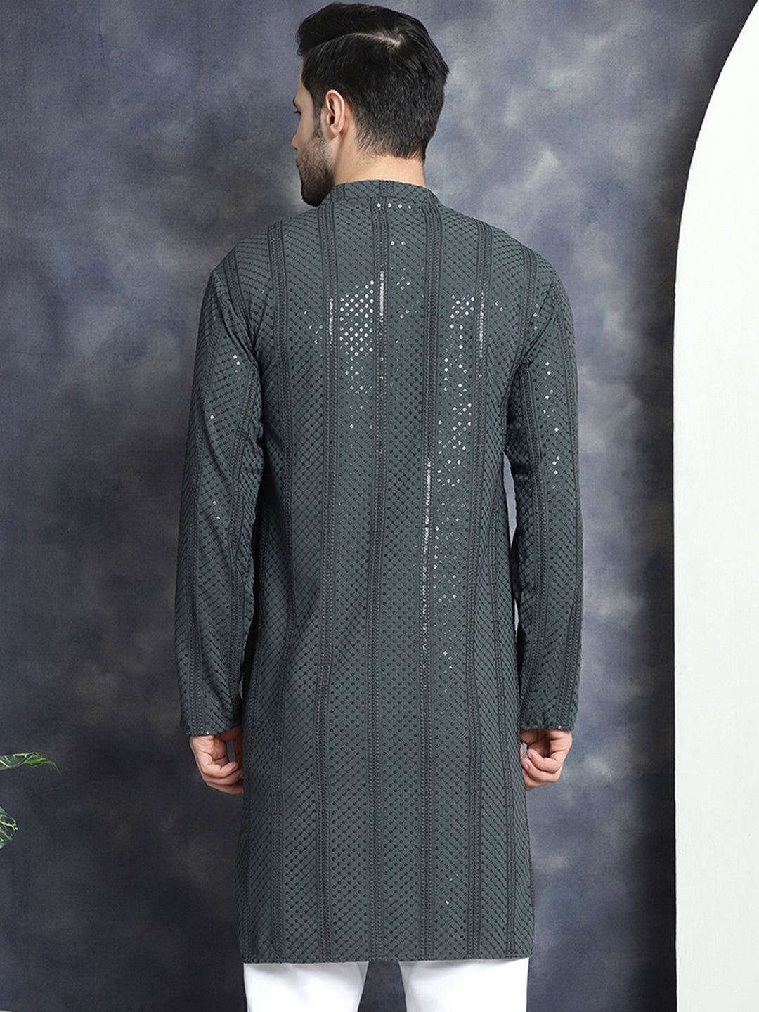 Men's Sequins Chikankari Embroidered Kurtas - Taantav