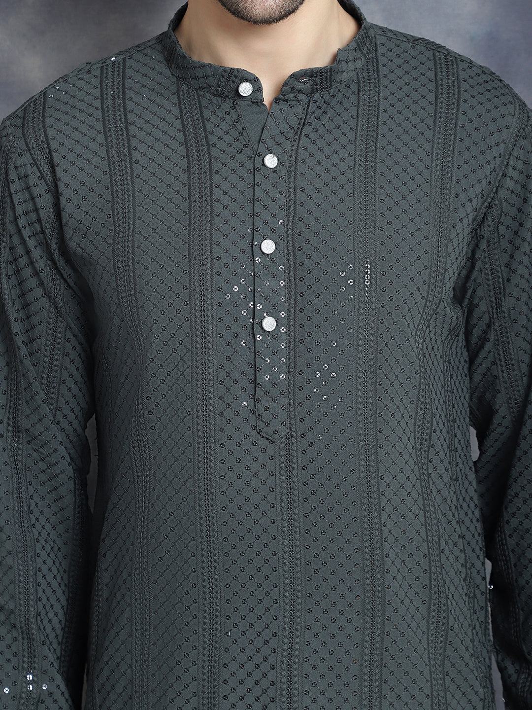 Men's Sequins Chikankari Embroidered Kurtas - Taantav