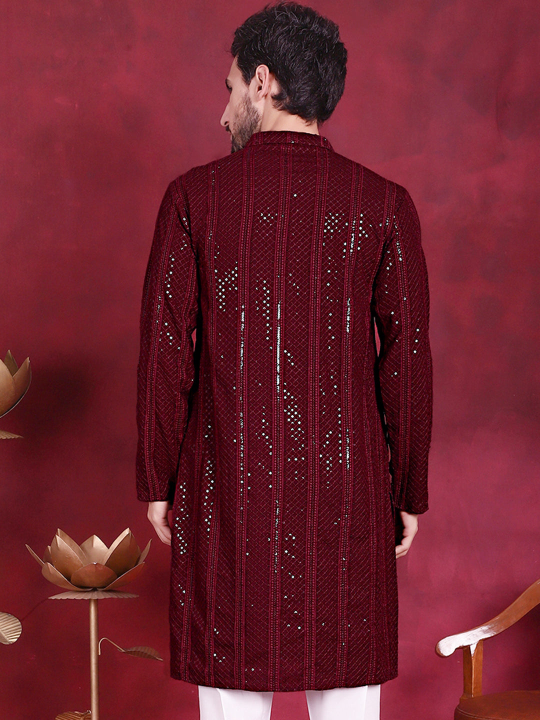 Men's Sequins Chikankari Embroidered Kurtas. - Taantav