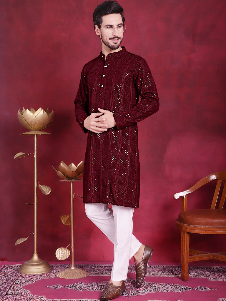 Men's Sequins Chikankari Embroidered Kurtas.