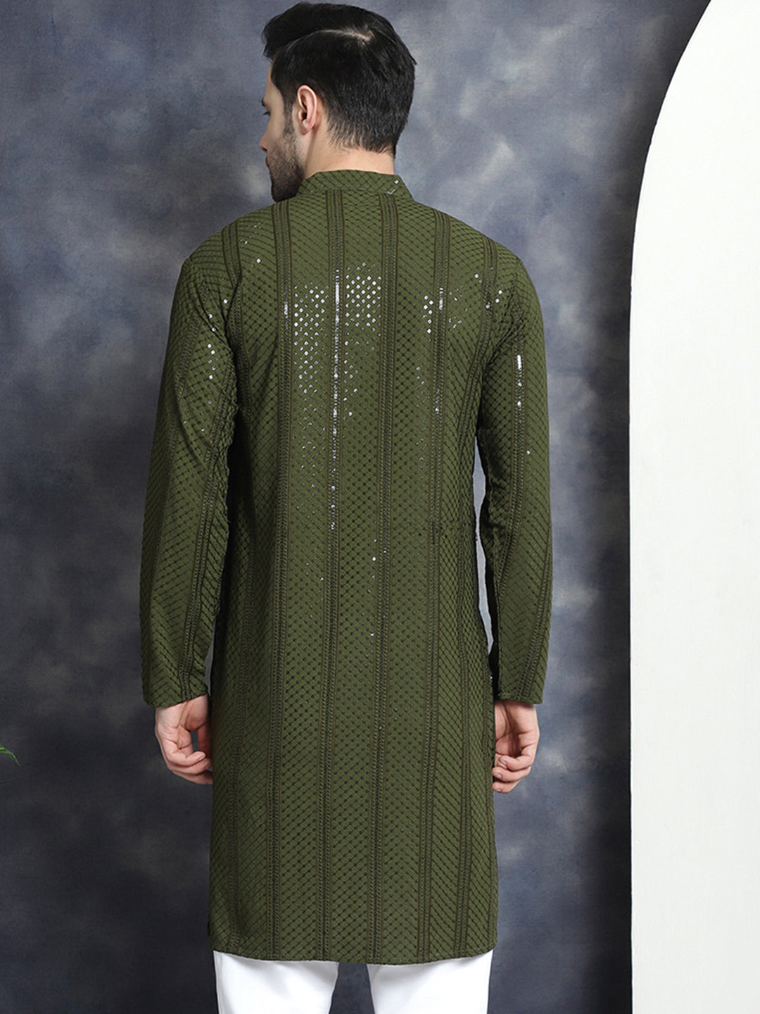 Men's Sequins Chikankari Embroidered Kurtas - Taantav