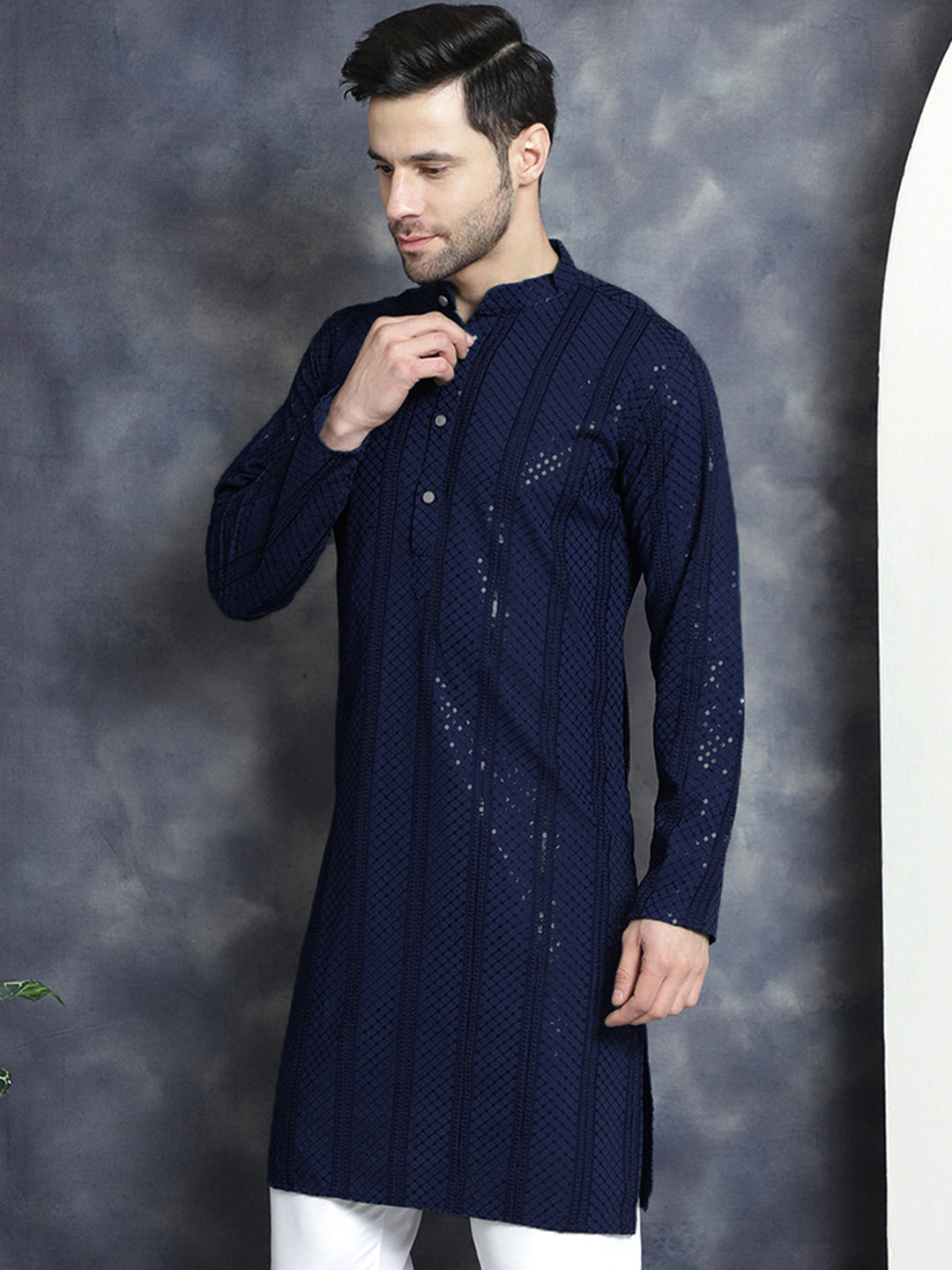 Men's Sequins Chikankari Embroidered Kurtas - Taantav