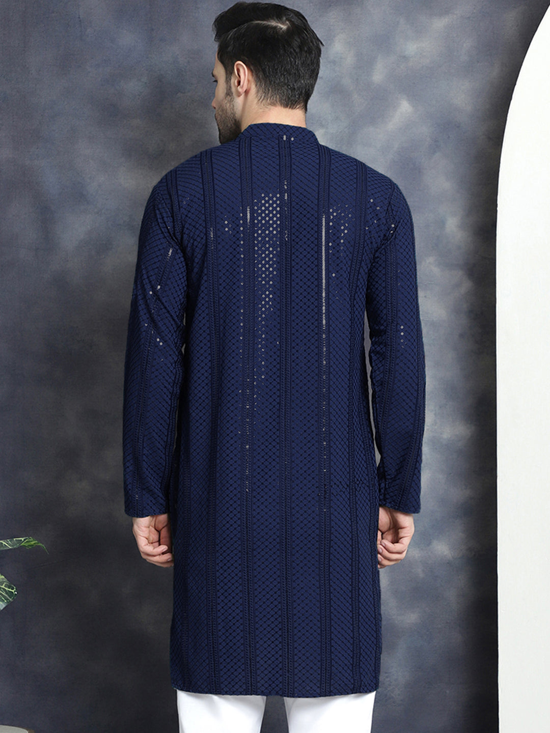 Men's Sequins Chikankari Embroidered Kurtas - Taantav