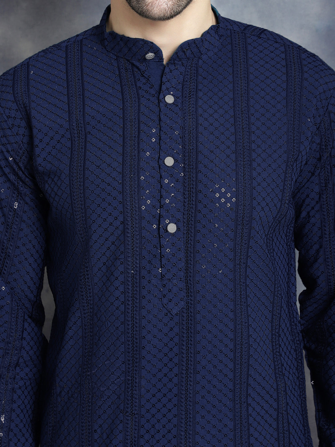 Men's Sequins Chikankari Embroidered Kurtas - Taantav