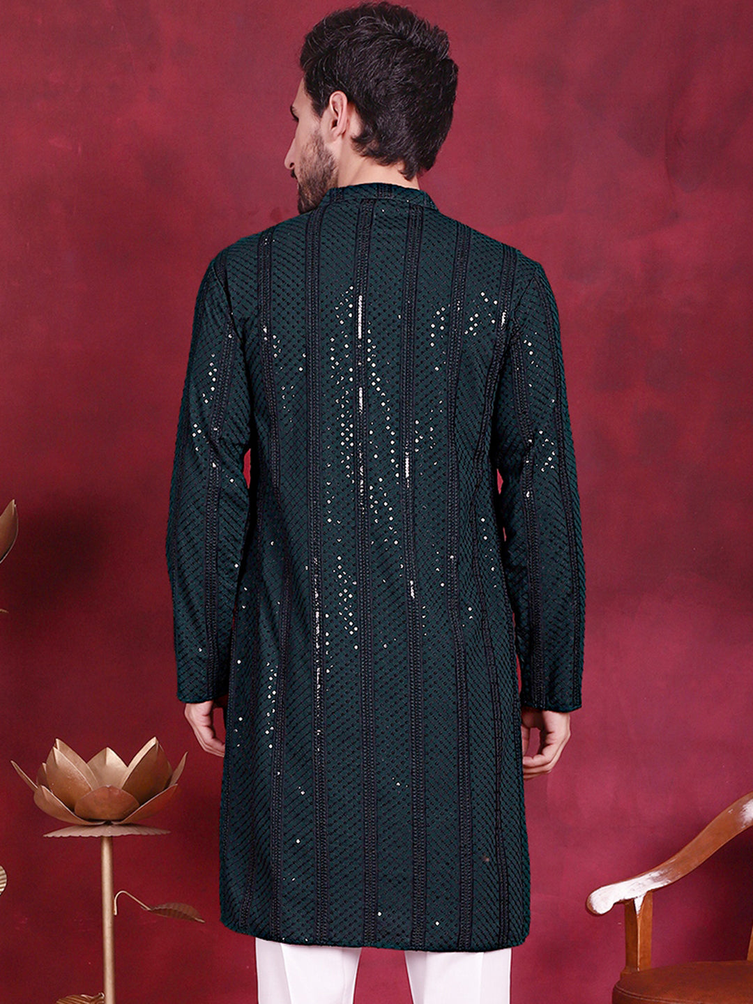 Men's Sequins Chikankari Embroidered Kurtas. - Taantav